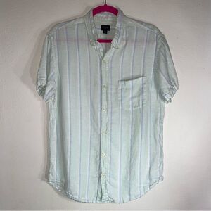 J Crew M 100% Linen Top Short Sleeve Button Front Collar Lagenlook